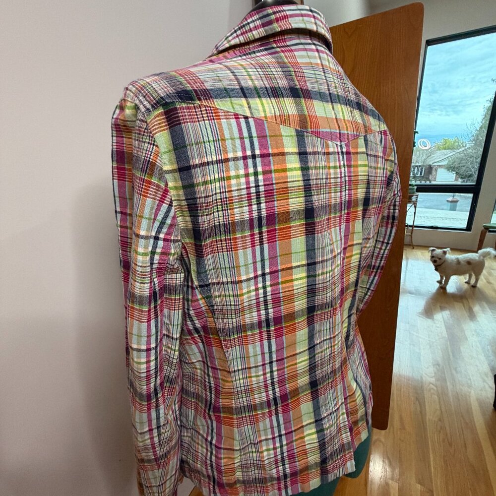 XL Cotton Plaid Madras Blazer Jacket Talbots 16 preppy academia stripe retro 90s - Picture 4 of 16